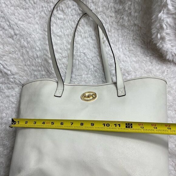 Michael Kors Jet Set Travel Tote Optic White Saffiano leather gold tone logo - Picture 9 of 15